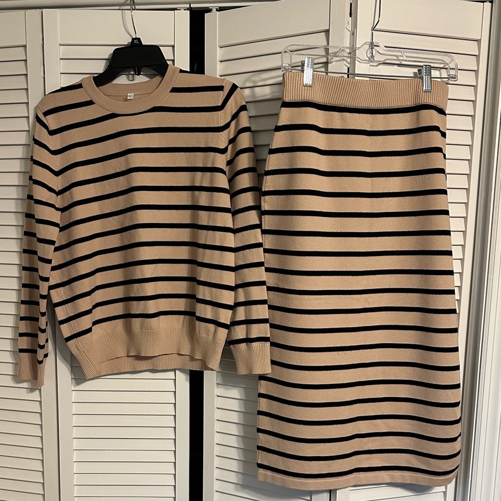 Striped Tan and Black Skirt and top size Large
